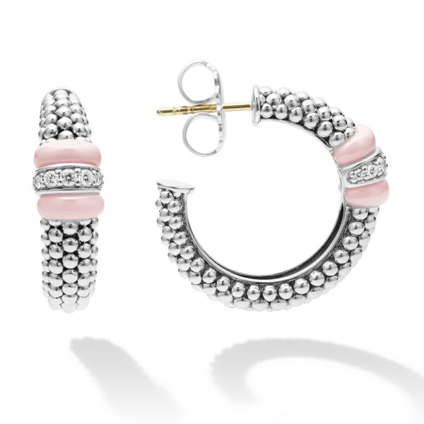 Lagos | Pink Caviar Ceramic Caviar Diamond Hoop Earrings