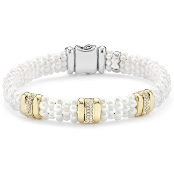 Lagos | White Caviar Three Station Ceramic Diamond Bracelet | 9mm