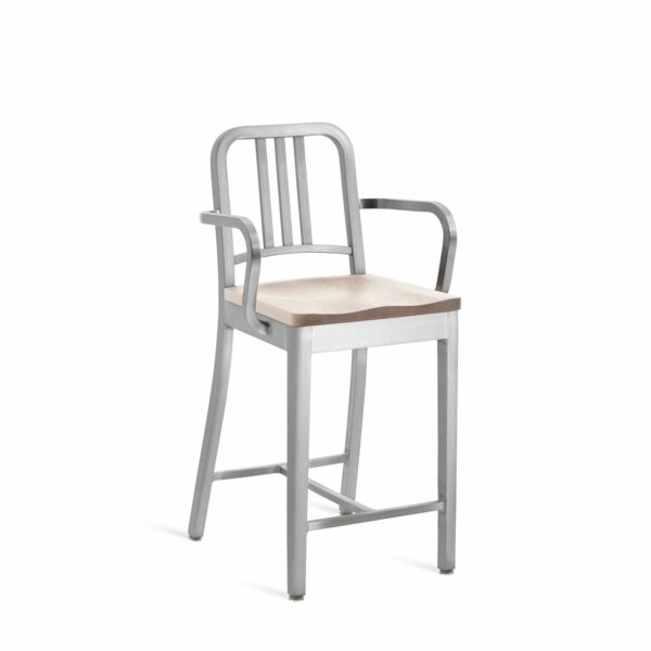 Emeco | 1104 Navy Counter Stool With Arms - Brushed / Ash