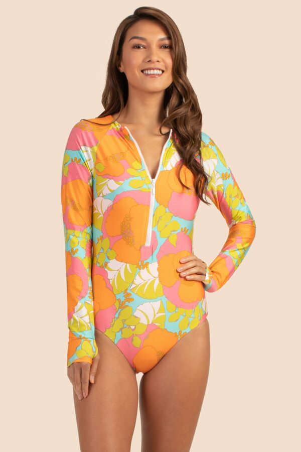 Trina Turk Swim Playa De Flor Half Zip Long Sleeve Paddle Suit / Multi