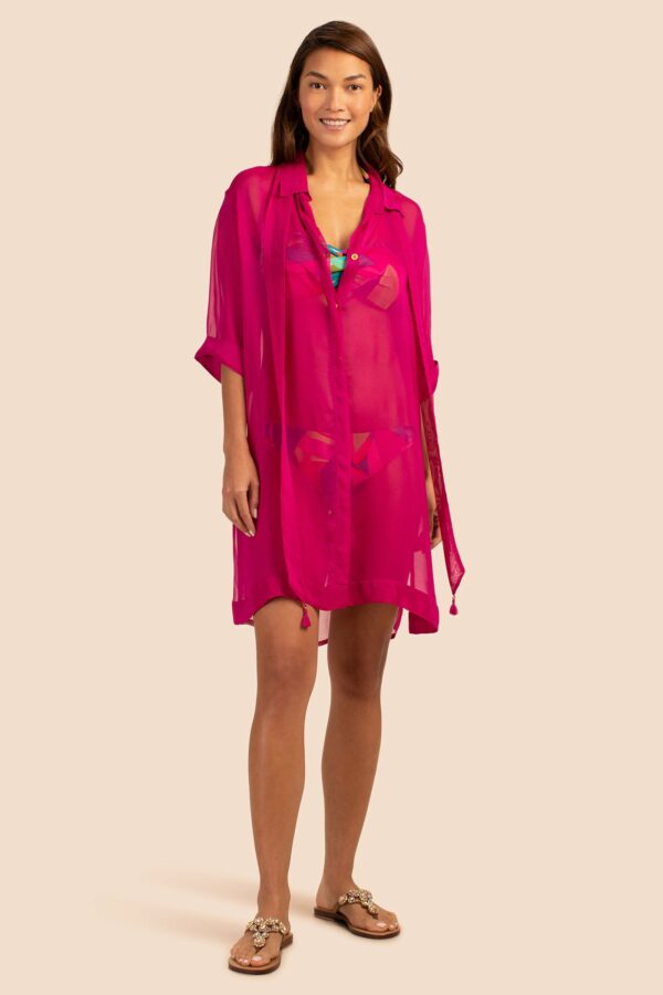 Trina Turk Swim Sicily Scarf Collar Shirtdress / Pink Peppercorn