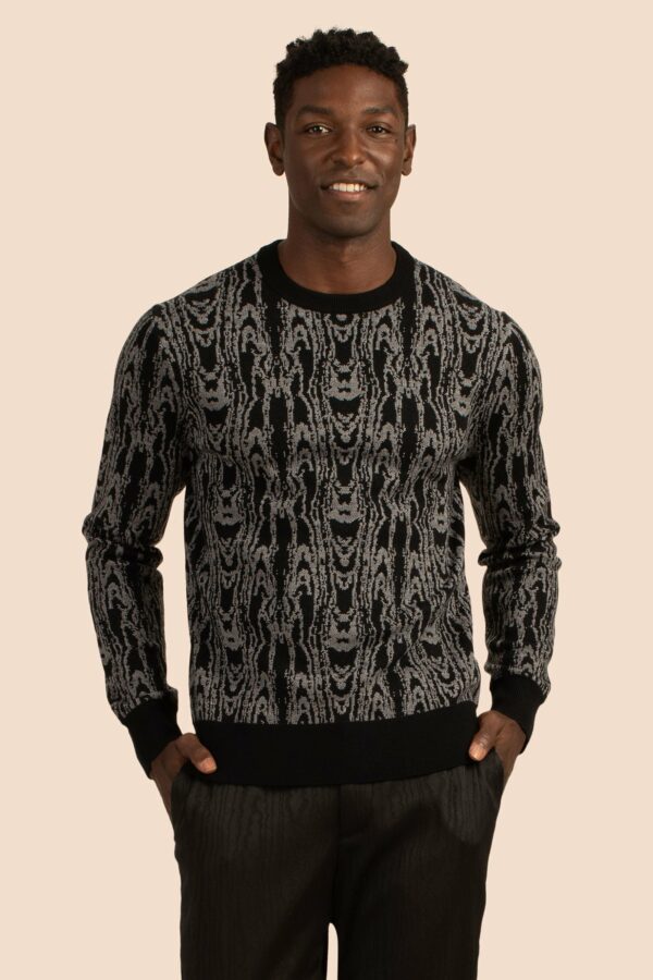 Mr Turk Buchanan Moire Crew Sweater / Black/Winter White