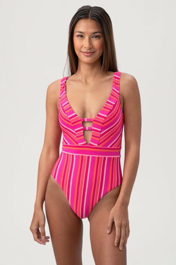 Trina Turk Swim Women's Marai Halter Plunge One Piece Swimsuit / Multi