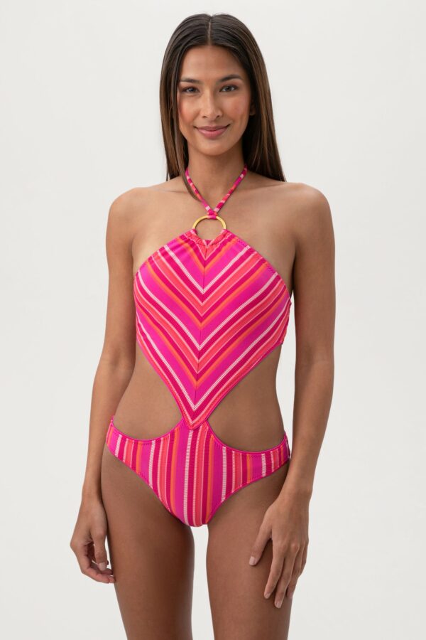 Trina Turk Swim Women's Marai Ring Halter Cutout One Piece Swimsuit / Multi