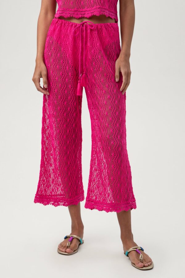 Trina Turk Swim Women's Whim Sheer Crochet Swim Cover-Up Cropped Pant / Rose