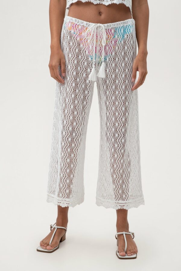 Trina Turk Swim Women's Whim Sheer Crochet Swim Cover-Up Cropped Pant / White