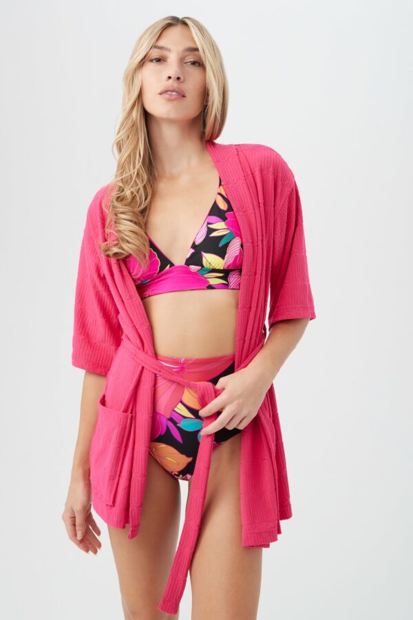 Trina Turk Swim Women's Skyfall Short Sleeve Terry Swim Cover-Up Robe / Bougainvillea