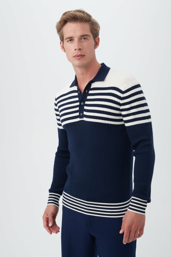 Mr Turk Jules Long Sleeve Polo Sweater / Indigo