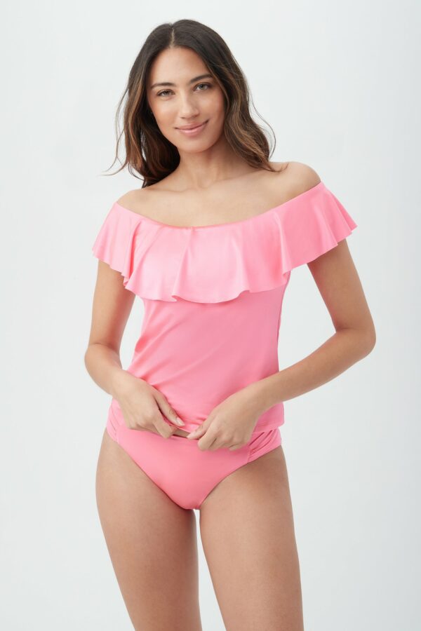 Trina Turk Swim Women's Monaco Off The Shoulder Ruffle Tankini Swim Top / Carnation Pink