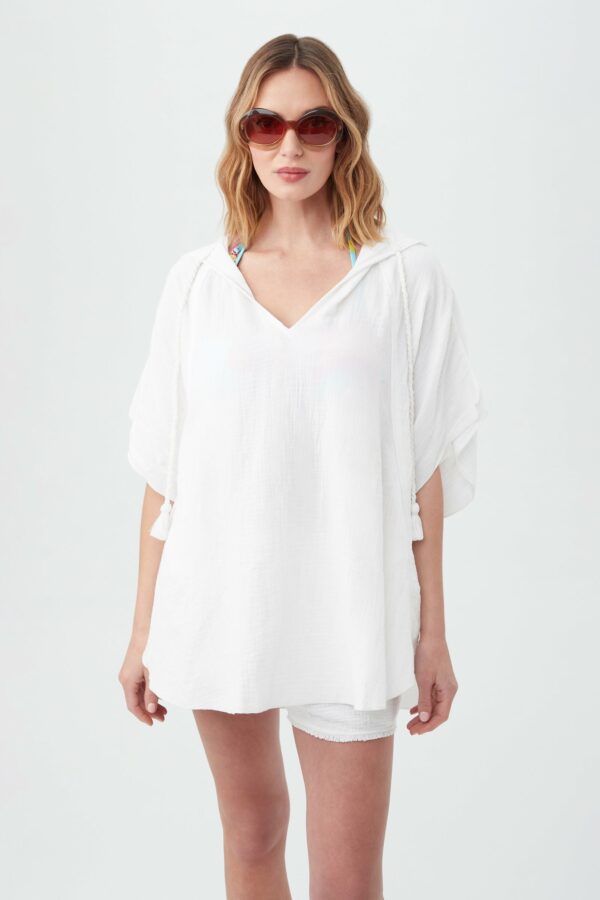 Trina Turk Swim Women's Serene Bubble Gauze Short Sleeve Poncho Swim Cover-Up / White