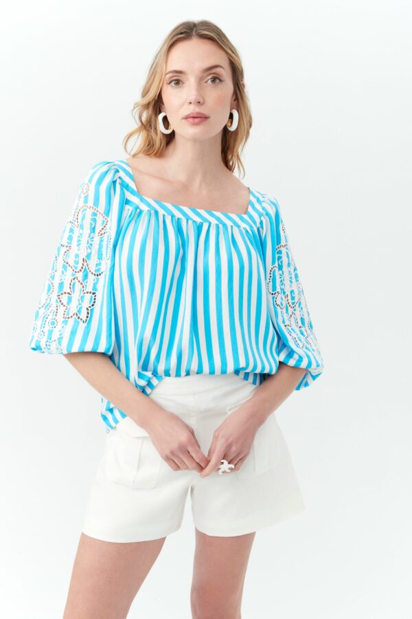 Trina Turk Caterola Top / Blue Grotto/Whitewash