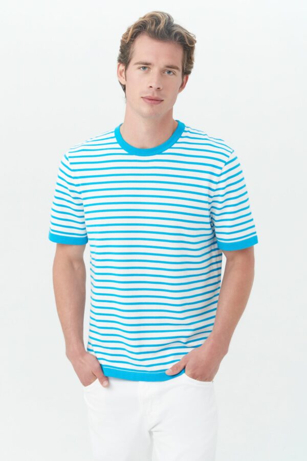 Mr Turk Giovanni Stripe Pullover / Blue Grotto/Whitewash