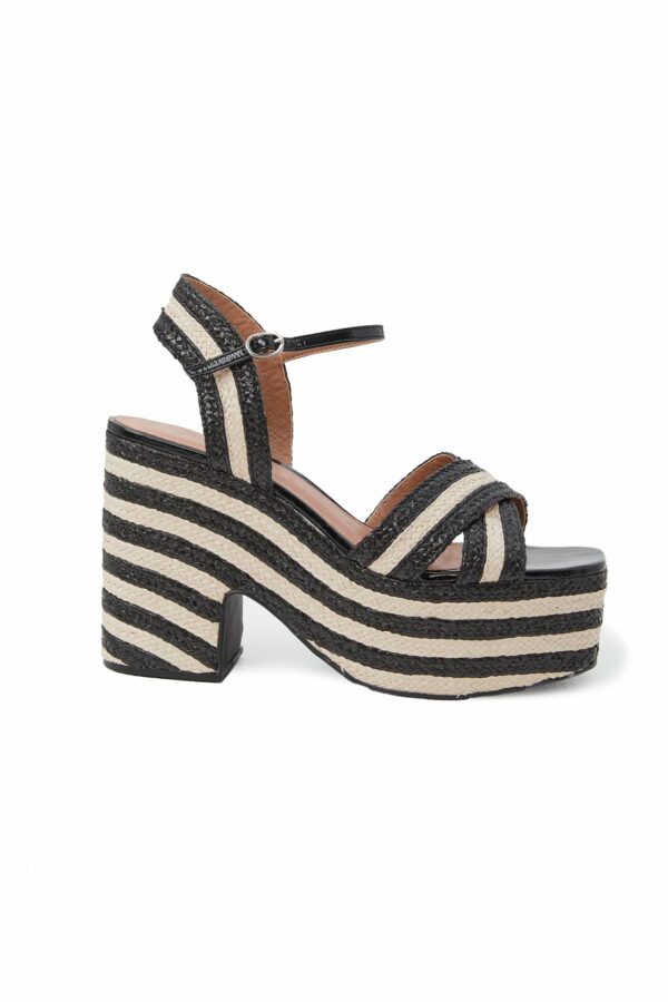 Vicenza Calcados Catamaran Striped Wedge Heel Sandal / Black/Vanilla