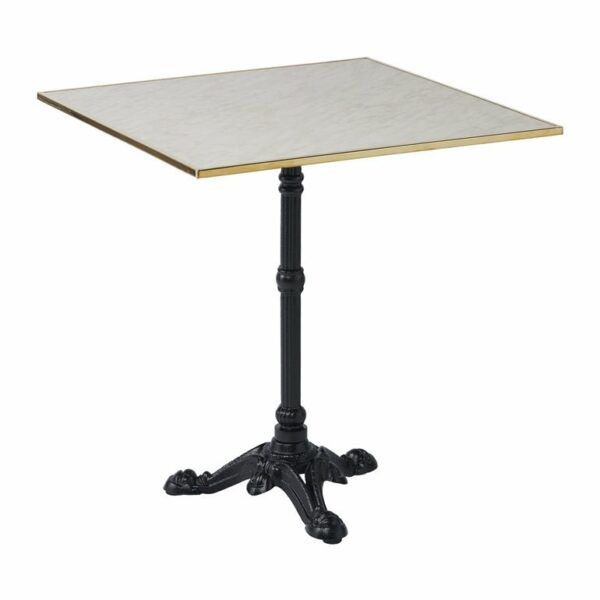 Sika Design | 3-Prong Cast Iron Bistro Table + Faux Marble Laminate Table Top - 70 x 70 cm with Brass Strapping