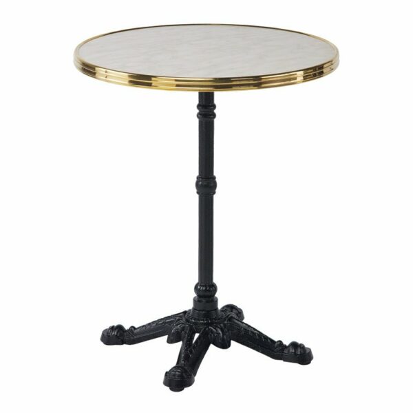 Sika Design | 4-Prong Cast Iron Bistro Table + Faux Marble Laminate Table Top - Ø60 cm with Brass Strapping