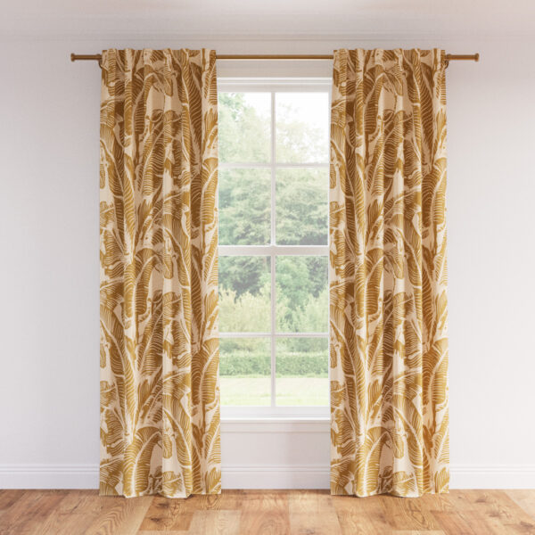 The Inside | Printed Linen Unlined Curtain | 50" x 96" | Ochre Martinique Encore Printed Linen Blend