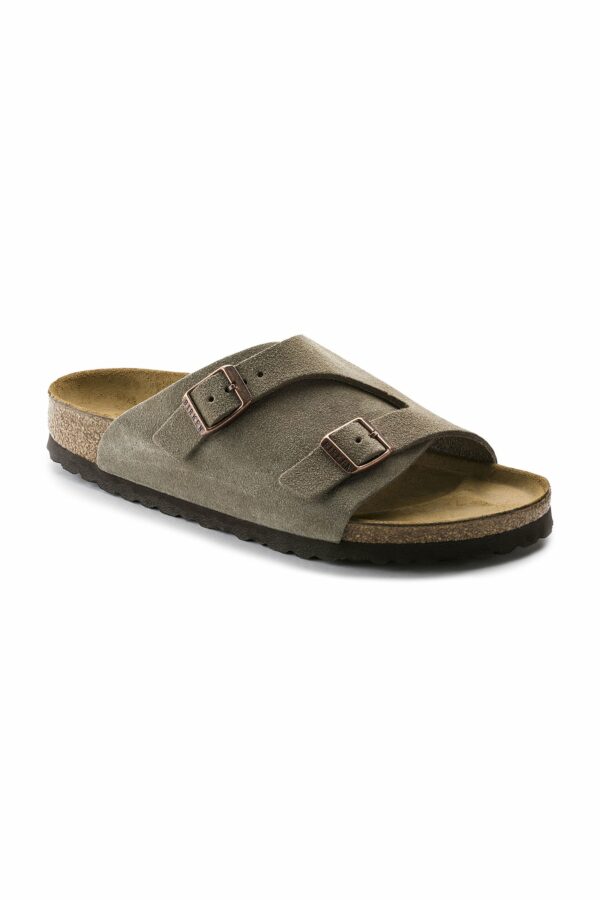 Birkenstock USA MEN'S ZURICH ORIGINAL FOOTBED TAUPE SUEDE SLIDE SANDAL / TAUPE