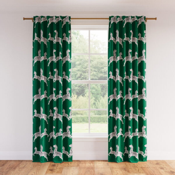 The Inside | Printed Linen Unlined Curtain | 50" x 96" | Emerald Zebra Printed Linen Blend