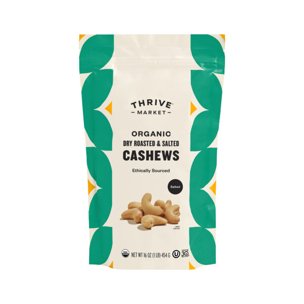 Thrive Market Organic Dry Roasted & Salted Cashews 16 oz pouch