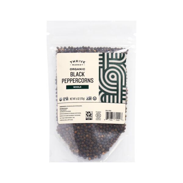 Thrive Market Organic Whole Black Peppercorns, Value Size 6 oz bag