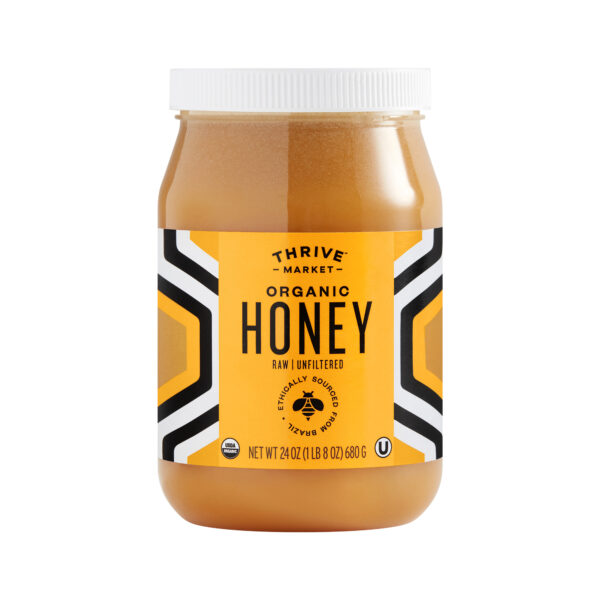 Thrive Market Organic Raw Unstrained Honey 24 oz plastic jar