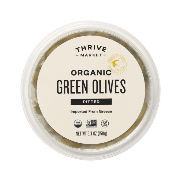 Thrive Market Organic Green Olives, Pitted 5.3 oz deli cup