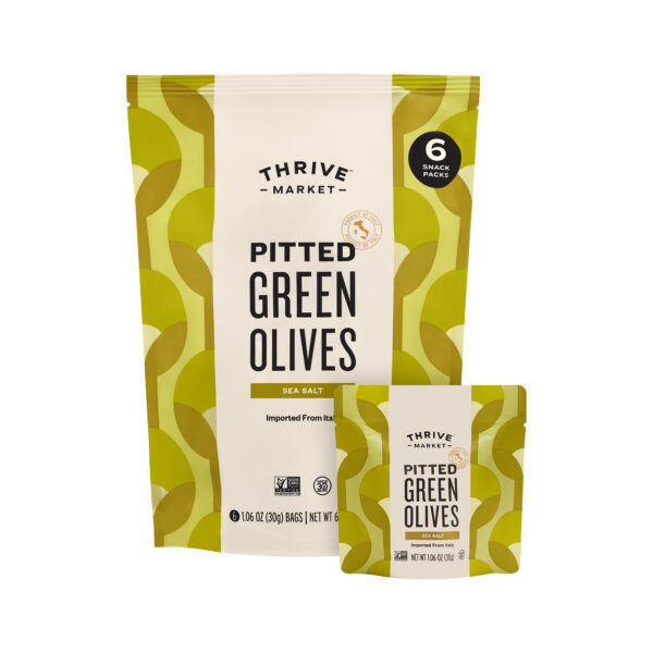 Thrive Market Pitted Green Olives, Original 6 x 1.06 oz bags