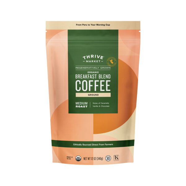 Thrive Market Breakfast Blend Coffee, Regeneratively Grown Organic, Ground 12 oz bag