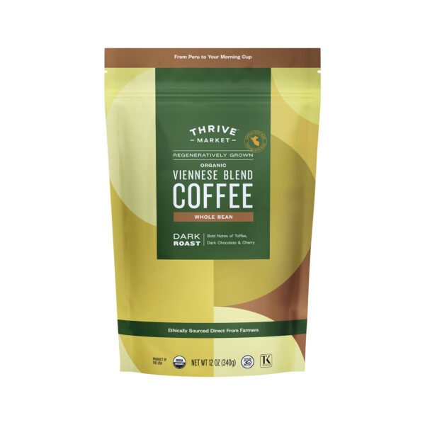 Thrive Market Viennese Blend Coffee, Regeneratively Grown Organic, Whole Bean 12 oz bag