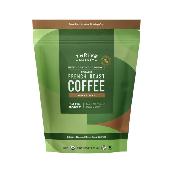 Thrive Market French Roast Coffee, Regeneratively Grown Organic, Whole Bean, Value Size 24 oz bag