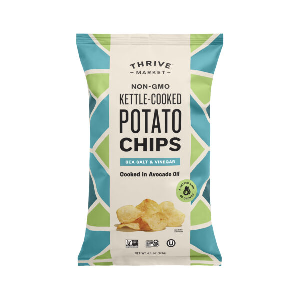 2-Pack Thrive Market Non-GMO Avocado Oil Potato Chips, Salt & Vinegar 4.2 oz bag