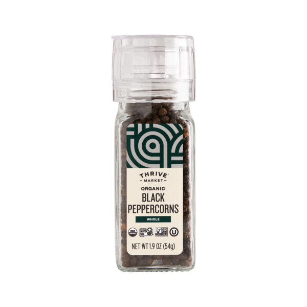 Thrive Market Organic Black Peppercorns Grinder, Whole 1.9 oz bottle