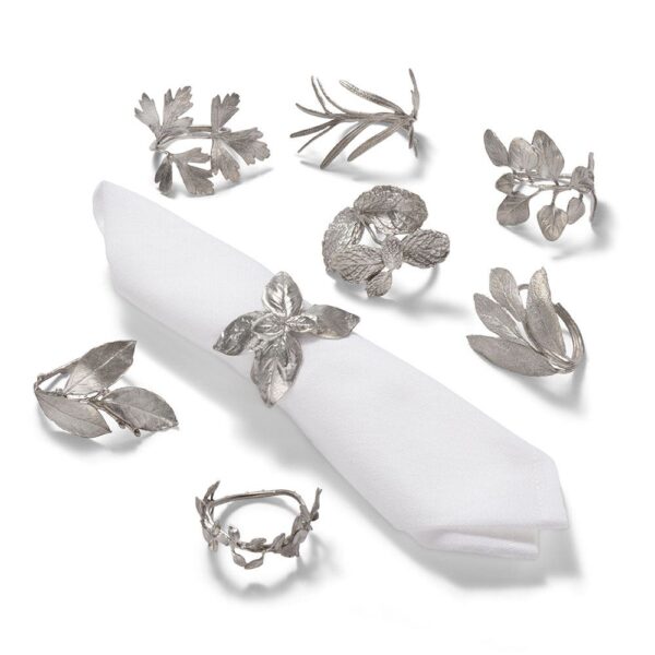 The MET | Mixed Herb Napkin Ring Set - Antique Pewter