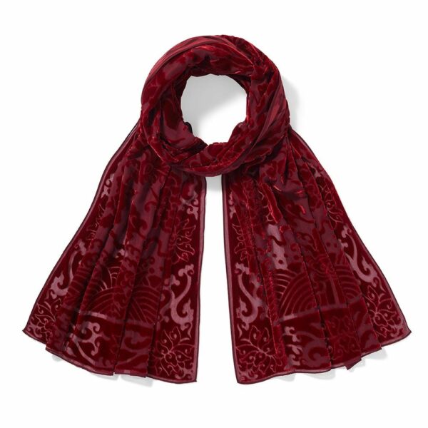 The MET | Chinese Phoenixes and Peonies Oblong Velvet Burnout Scarf - Burgundy