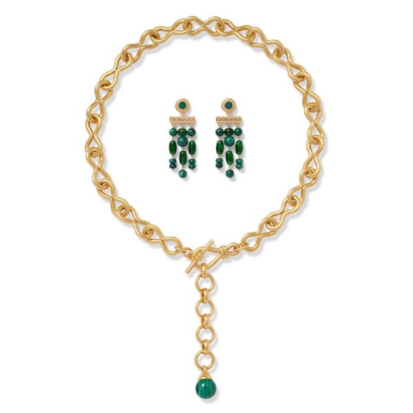 The MET | Roman Malachite Statement Necklace and Chandelier Earrings Set