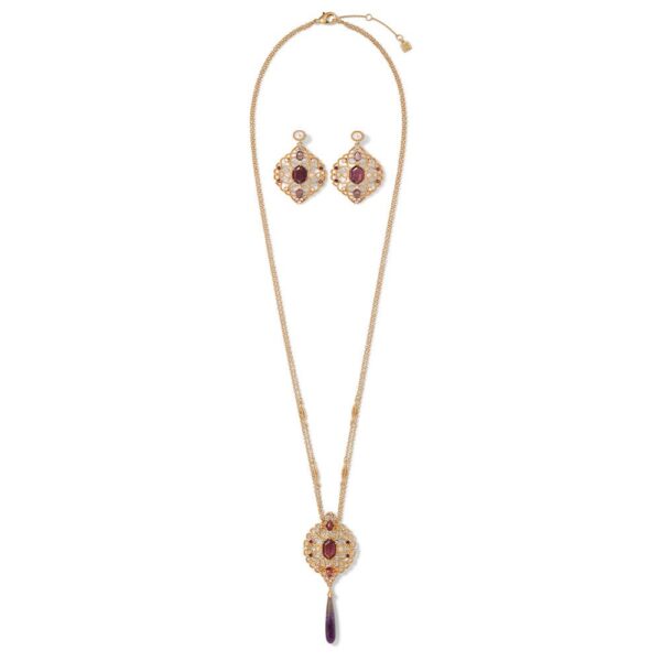 The MET | Turkish Amethyst Long Pendant Necklace and Statement Earrings Set