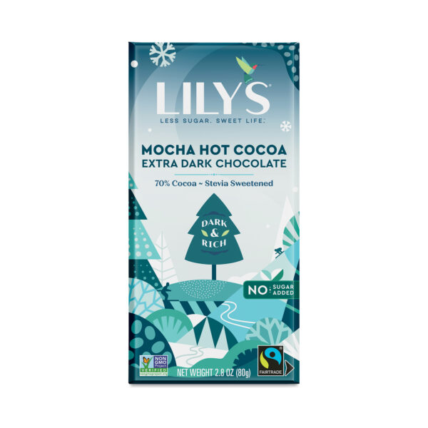 2-Pack Lily's Sweets Extra Dark Chocolate Bar 70%, Mocha Hot Cocoa 2.8 oz bar