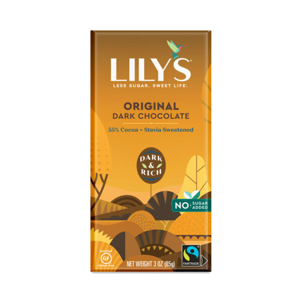 6-Pack Lily's Sweets Dark Chocolate Bar, Original 3 oz bar