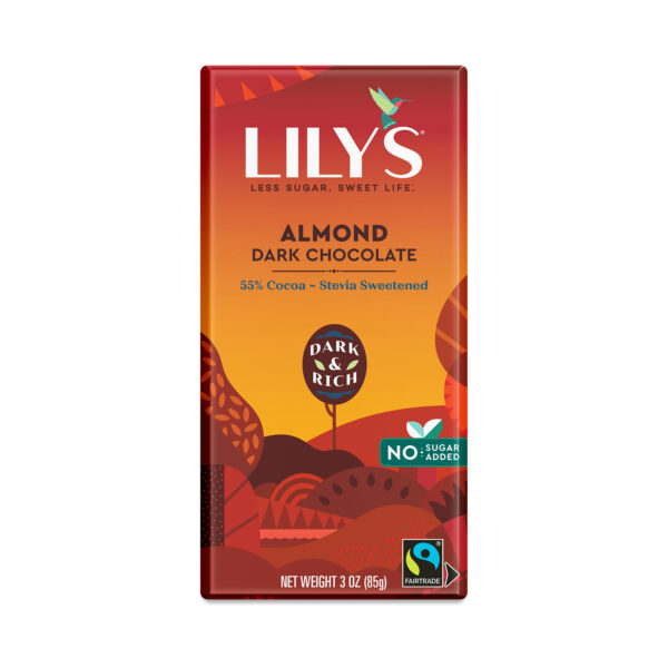 6-Pack Lily's Sweets Dark Chocolate Bar, Almond 3 oz bar