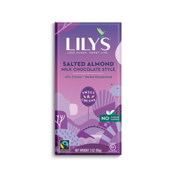 6-Pack Lily's Sweets Milk Chocolate Style Bar, Salted Almond 3 oz bar