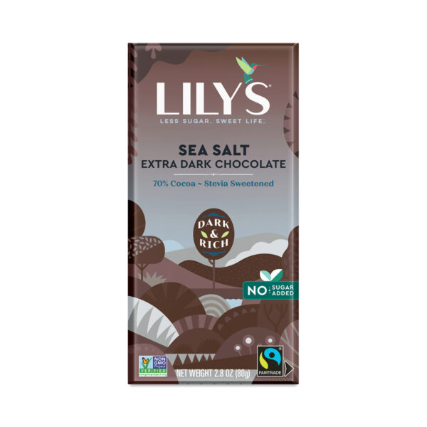 6-Pack Lily's Sweets Extra Dark Chocolate Bar, 70% Cocoa Sea Salt 2.8 oz bar