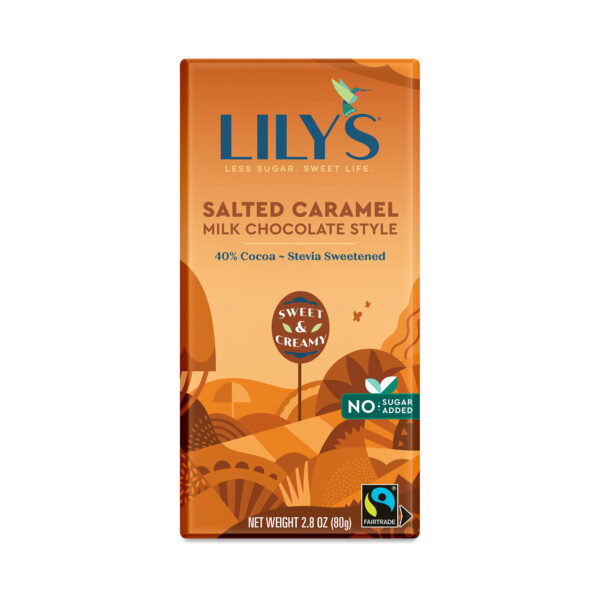 6-Pack Lily's Sweets Milk Chocolate Style Bar, Salted Caramel 2.8 oz bar