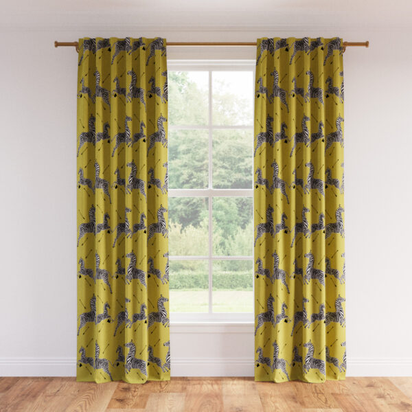 The Inside | Printed Linen Unlined Curtain | 50" x 96" | Yellow Zebra Printed Linen Blend