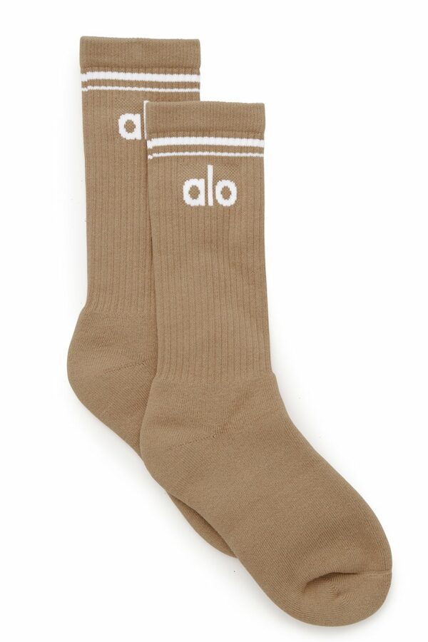 Alo Yoga | Throwback Socks in Gravel/White Beige