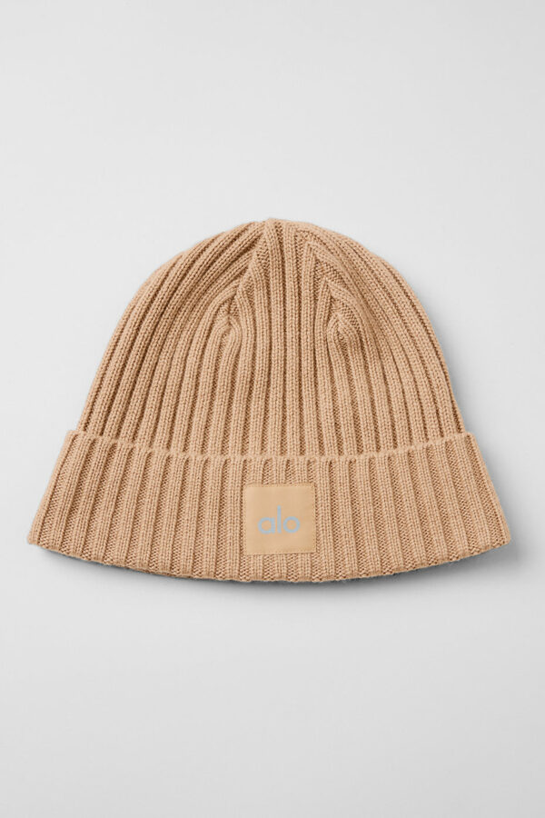 Alo Yoga | Cashmere Blend Rib Beanie Hat in Toasted Almond Beige