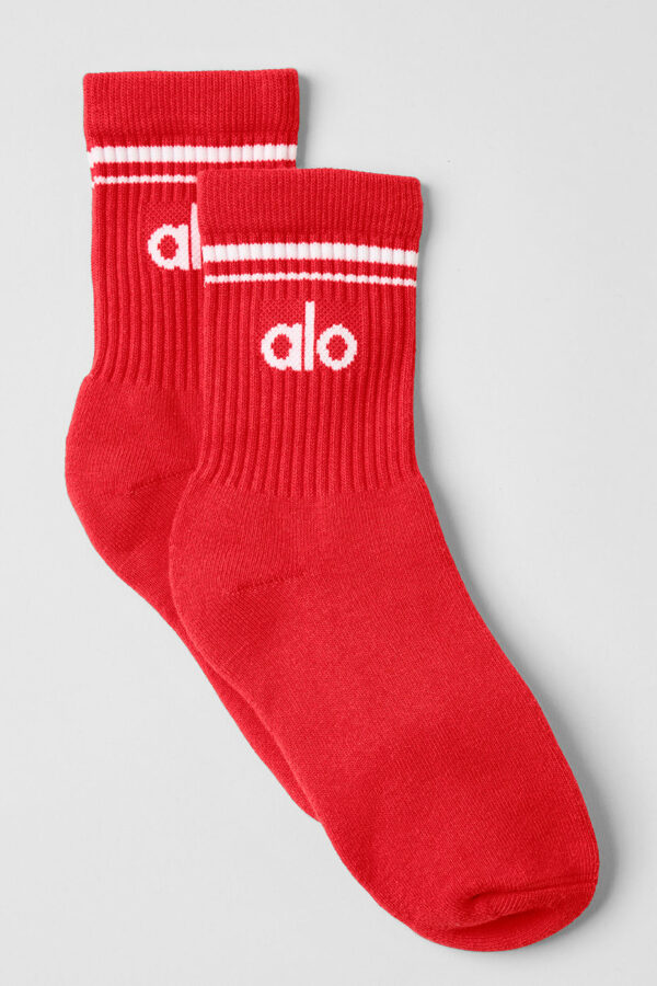 Alo Yoga | Half-Crew Throwback Socks in Red Hot Summer/White