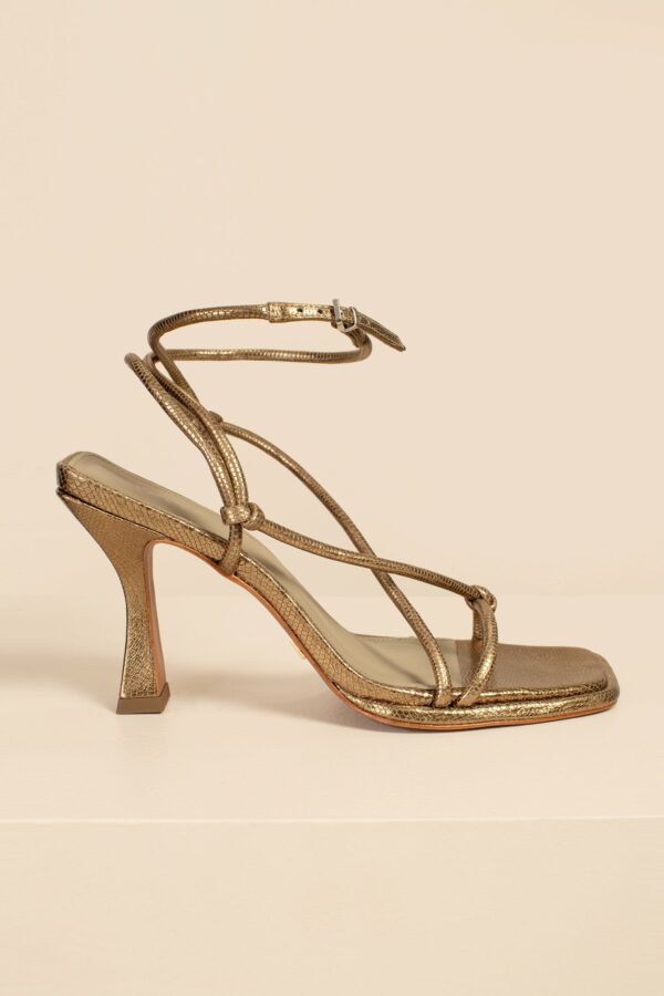 Vicenza Calcados Giane Bronze Gold Strappy Open Toe Heeled Sandal / Gold