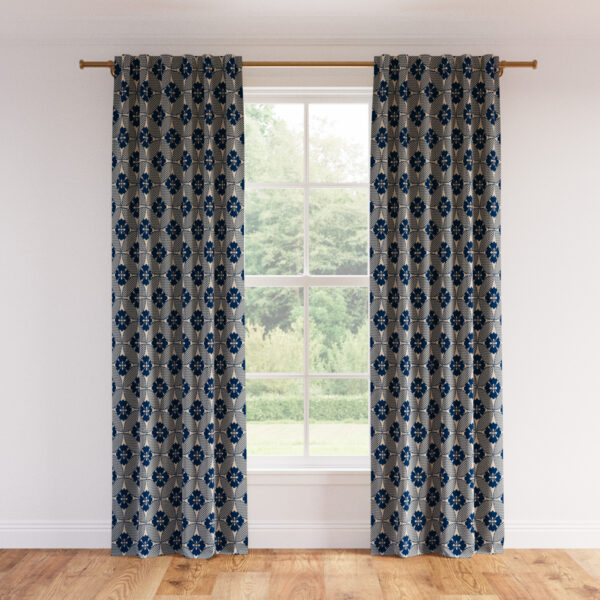 The Inside | Printed Linen Unlined Curtain | 50" x 96" | Bright Navy Solaire