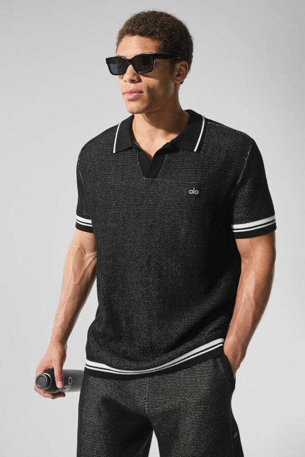 Alo Yoga | Sports Club Sweater Knit Polo Top in Black