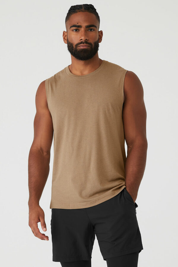 Alo Yoga | The Triumph Muscle Tank Top in Gravel Beige